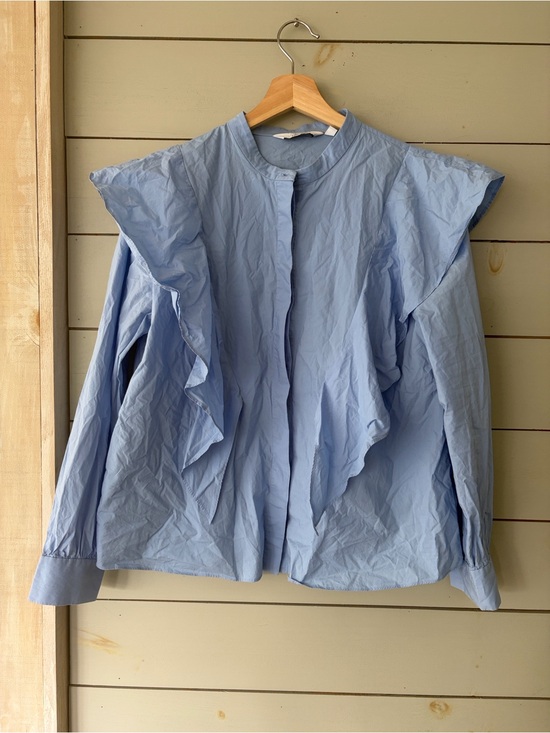 & Other Stories Tops - & Other Stories Light Blue Ruffle Cotton Blouse | Size US 12